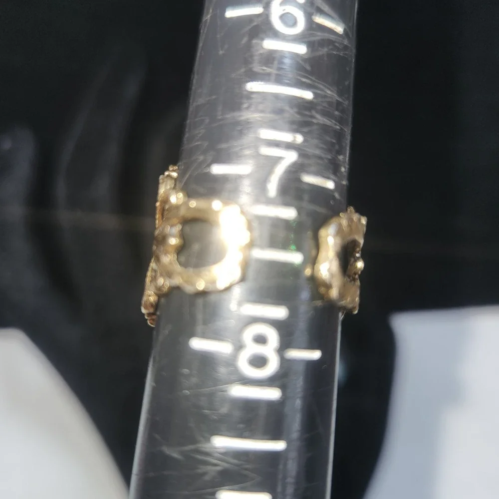 Vintage Gold Tone Filigree Daisy Porcelain Cabochon Ring Blue Floral Size‎ 7.5